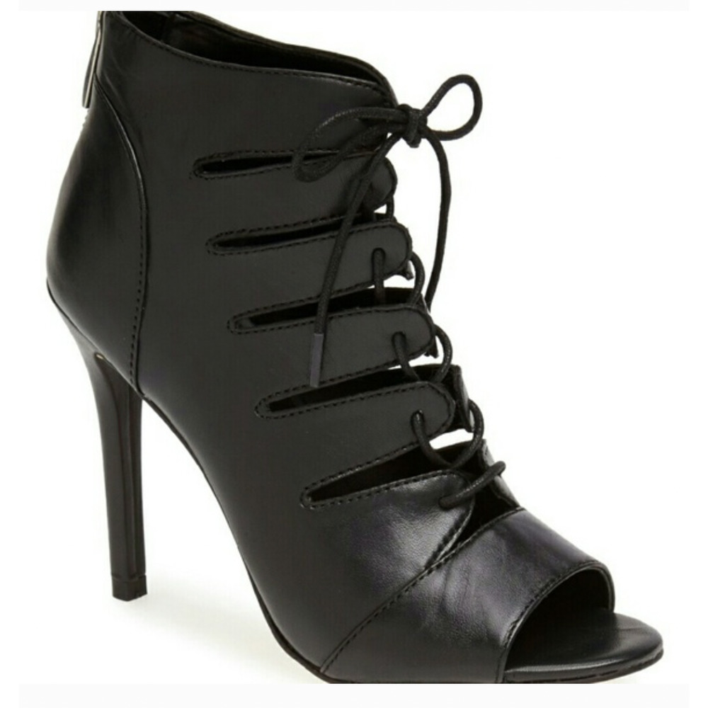 Trouve Black Leather Lace Up Stiletto Pumps 7.5